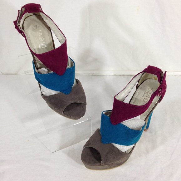 Shoes Of Soul-Final Price- Platform Heels Size 7 Grey/Teal/Berry - Picture 1 of 11